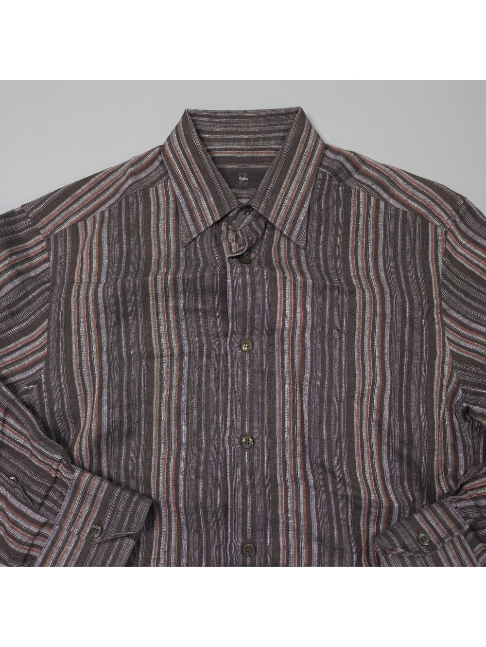 Z Zegna City 100% Linen Striped Casual Button Up Shirt Designer 38 15 Small